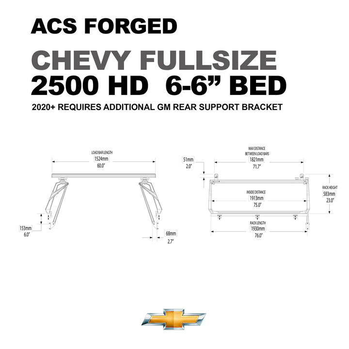 Leitner Designs ACS Forged | 20-22 Chevrolet Silverado 2500HD 6'6" Bed Bed Rack Kit - Modula Racks