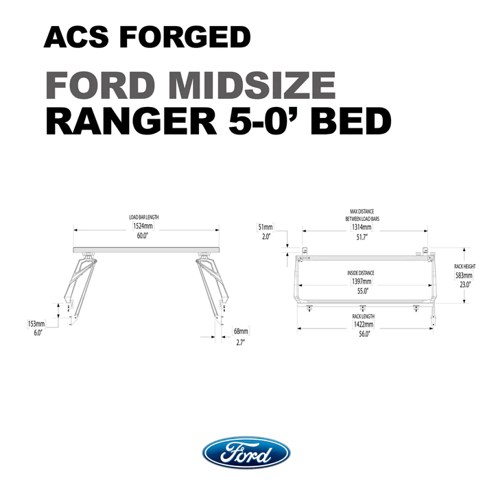 Leitner Designs ACS Forged | 19-22 Ford Ranger 5'0" Bed Bed Rack Kit - Modula Racks