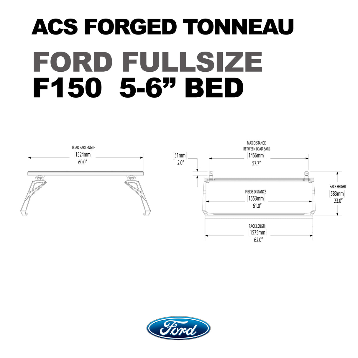 Leitner Designs ACS Forged Tonneau | 97-22 Ford F150 5'6" Bed Bed Rack Kit - Modula Racks