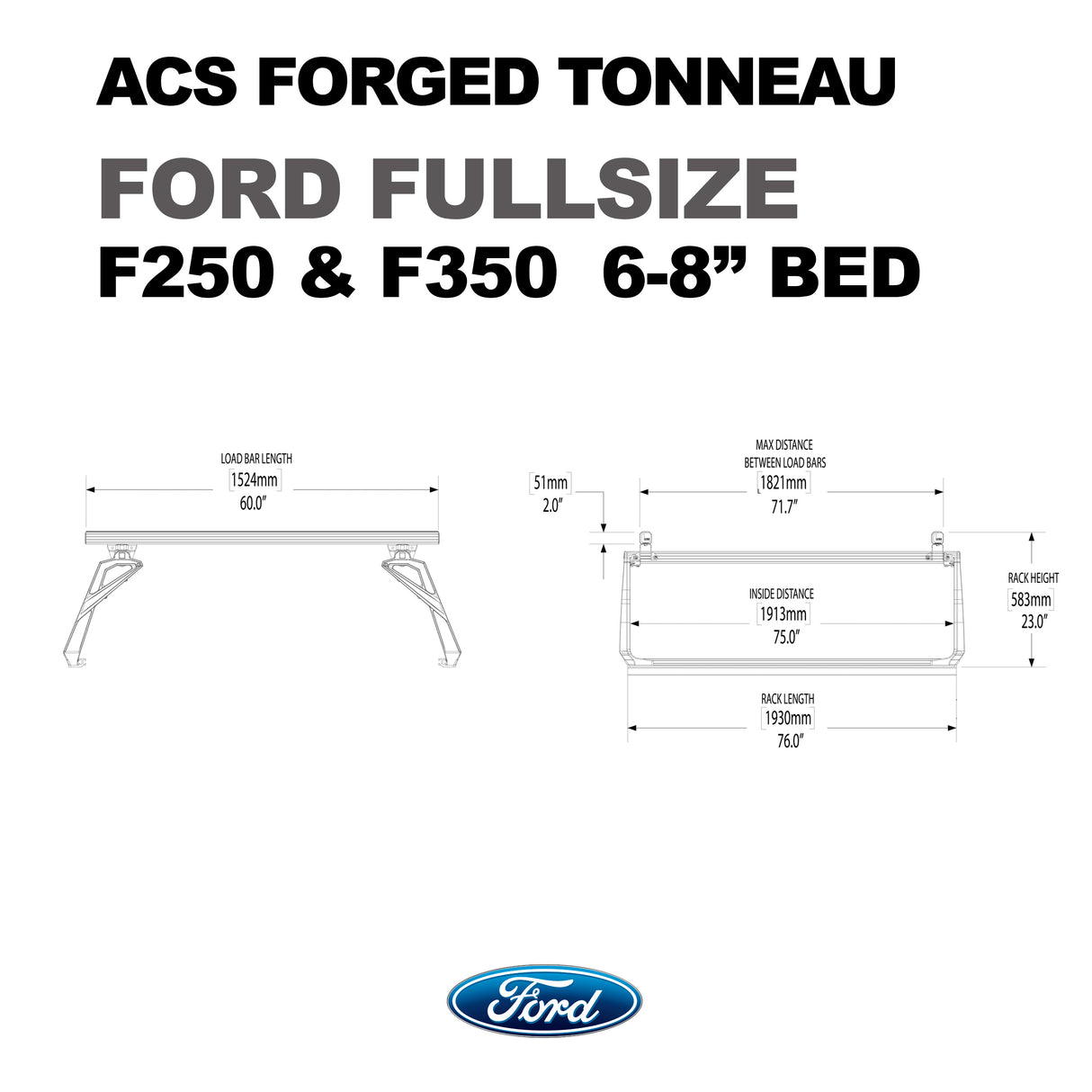 Leitner Designs ACS Forged Tonneau | 99-22 Ford F250-350 6'6" Bed Bed Rack Kit - Modula Racks