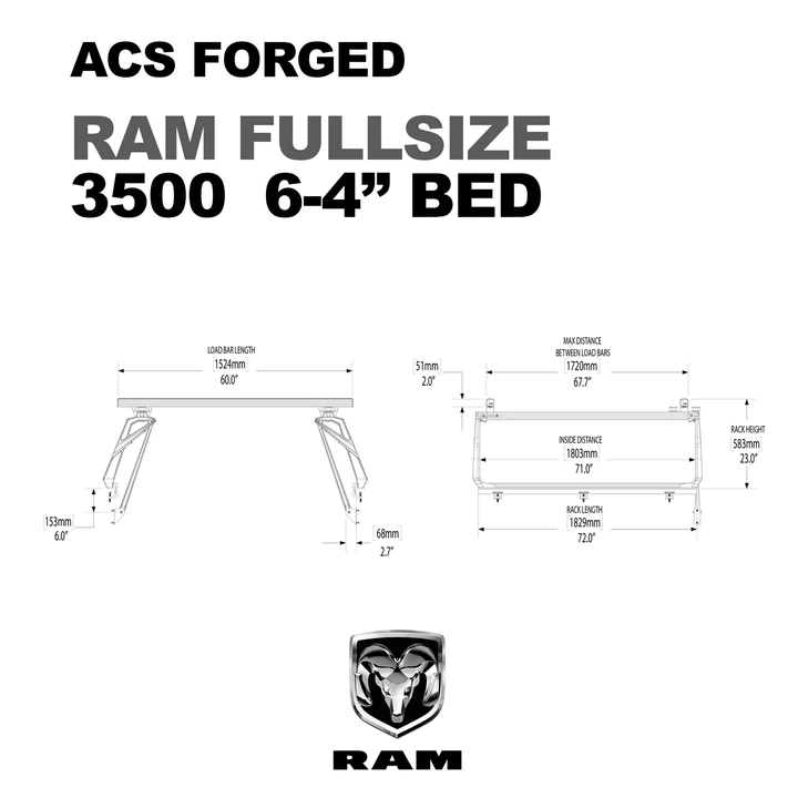 Leitner Designs ACS Forged | 09-22 Dodge RAM 3500 6'4" Bed Bed Rack Kit - Modula Racks