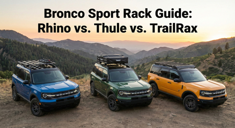 Ford Bronco Sport with Rhino-Rack Pioneer vs Thule Caprock vs TrailRax roof racks.