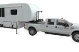 Arvika 2-bike rack on a fifth wheel with a long bed truck (shown with the standard base)