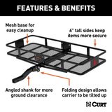 Curt Curt Black Steel Basket Cargo Carrier (Folding 2" Shank, 500 Lbs.) | 60" x 24"  - Modula Racks