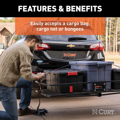 Curt Curt Black Steel Basket Cargo Carrier (Folding 2" Shank, 500 Lbs.) | 60" x 24"  - Modula Racks