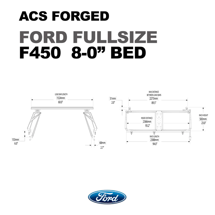 Leitner Designs ACS Forged | 99-22 Ford F450 8' Bed Bed Rack Kit - Modula Racks
