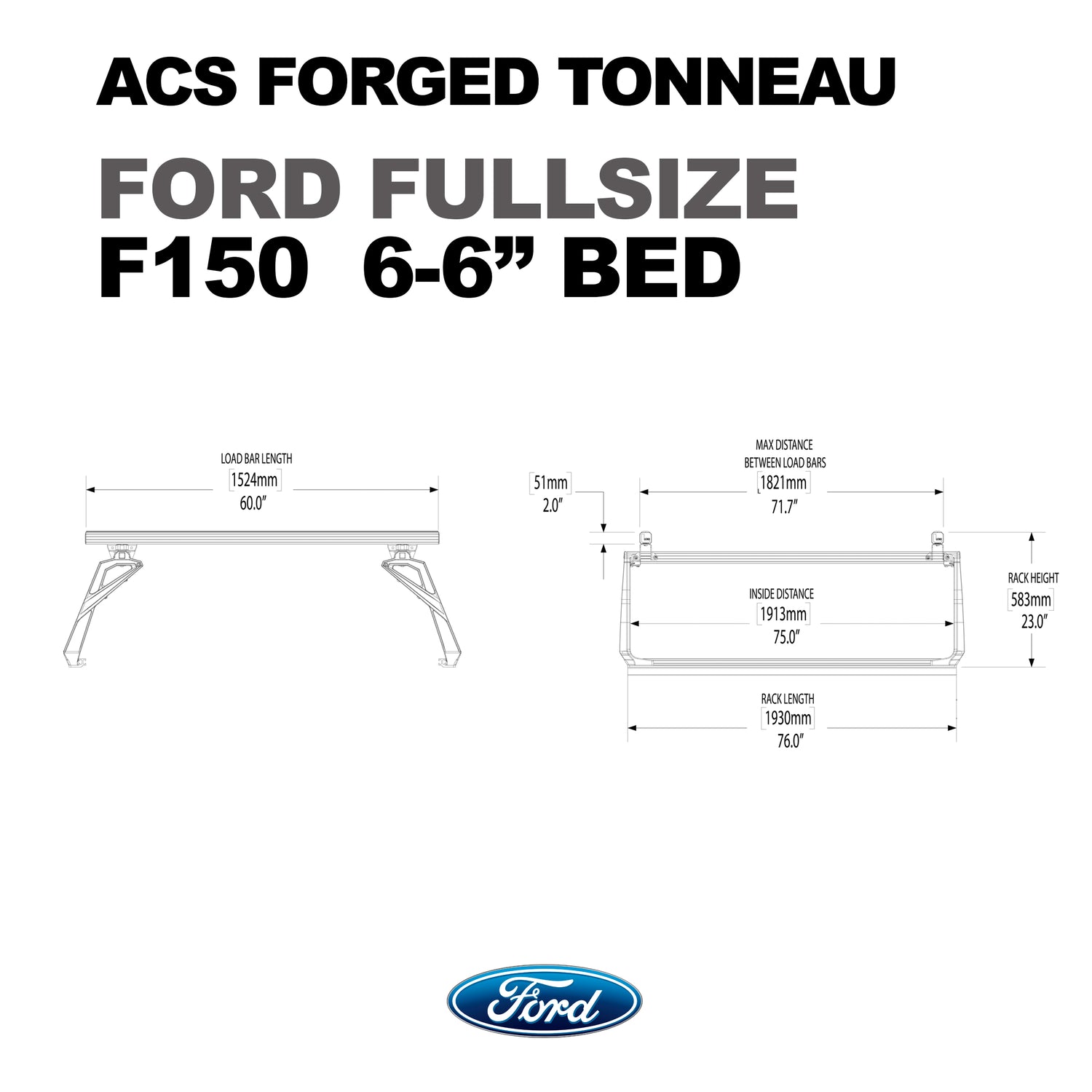Leitner Designs ACS Forged Tonneau | 97-22 Ford F150 6'6" Bed Bed Rack Kit - Modula Racks