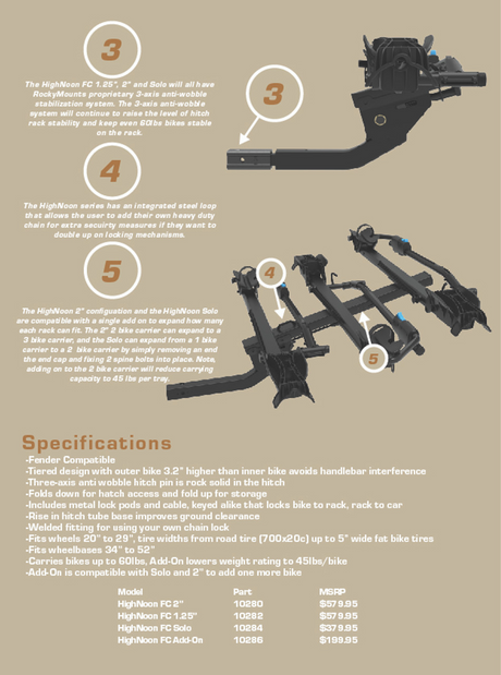 RockyMounts HighNoon FC Solo Hitch Bike Rack - Modula Racks