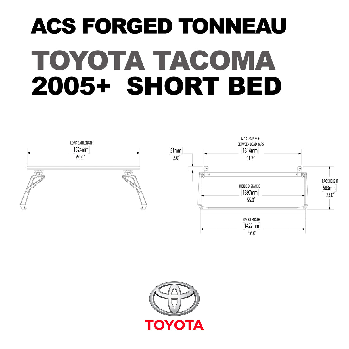 Leitner Designs ACS Forged Tonneau | 05-22 Toyota Tacoma Short Bed Bed Rack Kit - Modula Racks